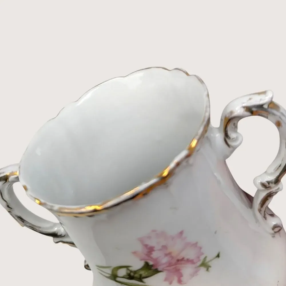 1910s Royal Bavarian PM Porcelain Creamer Sugar Bowl Pink Floral Set
